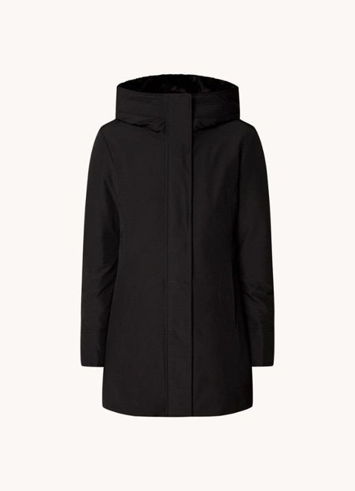 Woolrich Boulder gewatteerde jas met capuchon en steekzakken - voorkant zwart