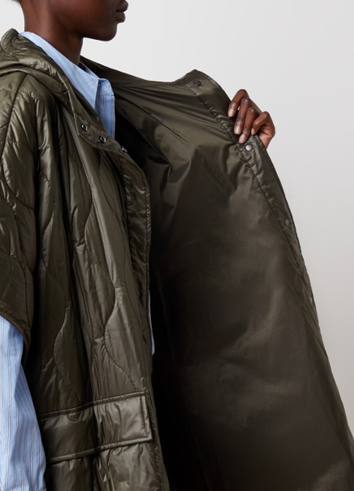 Woolrich Cape met opgestikte zakken en capuchon - detail 3 bronsgroen