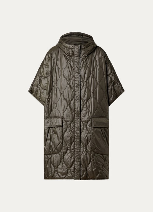 Woolrich Cape met opgestikte zakken en capuchon - voorkant 4 bronsgroen