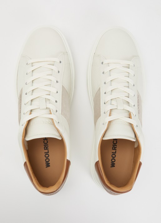 Woolrich Classic Court sneaker van leer met details van suède - detail 2 gebroken wit