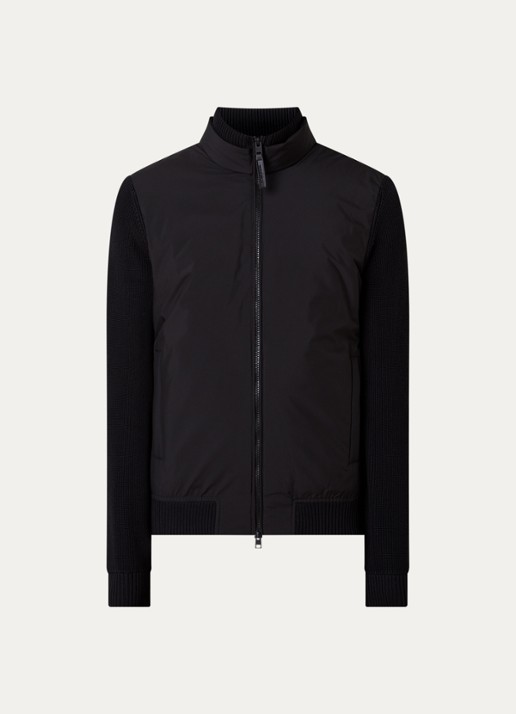 Woolrich Cloud Hybrid ribgebreid vest met gewatteerd voorpand en donsvulling - voorkant zwart