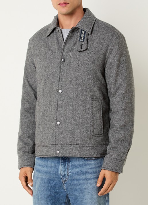 Woolrich Gewatteerd overshirt in wolblend met print - detail 3 grijsmele