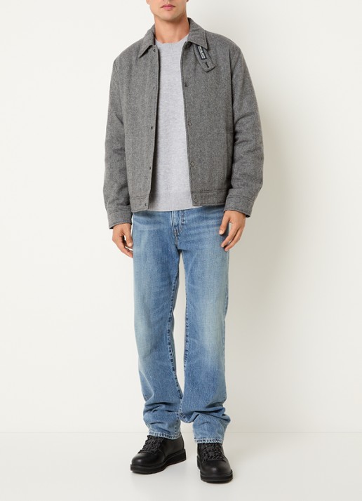 Woolrich Gewatteerd overshirt in wolblend met print - voorkant 2 grijsmele