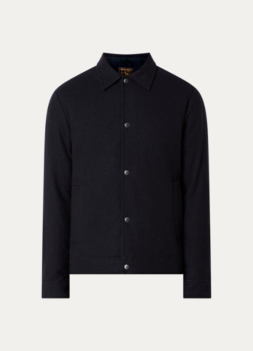 Woolrich Gewatteerd overshirt in wolblend met steekzakken - voorkant 3 donkerblauw