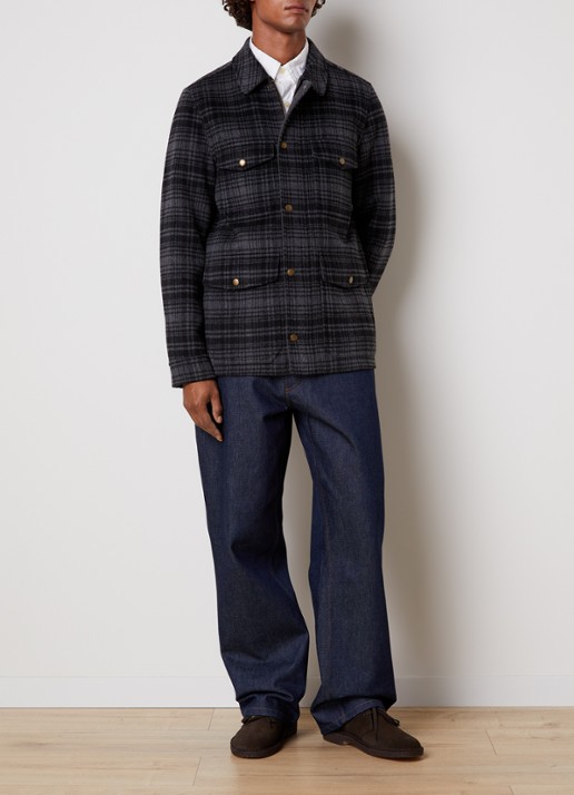 Woolrich Jack in wolblend met klepzakken - voorkant 6 antraciet