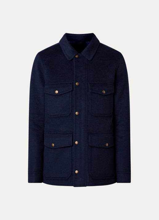 Woolrich Jack in wolblend met klepzakken - voorkant 5 donkerblauw