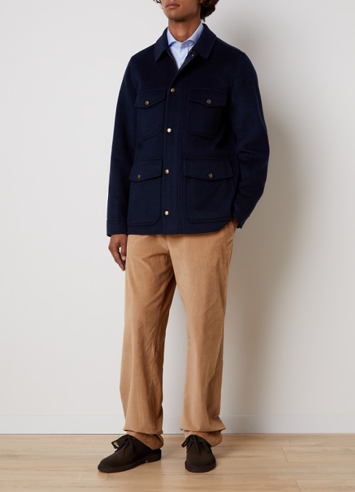 Woolrich Jack in wolblend met klepzakken - voorkant 6 donkerblauw