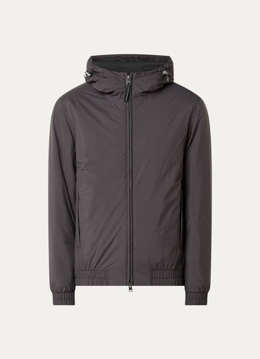 Woolrich Jack met capuchon en waterafstotende coating - voorkant 2 antraciet