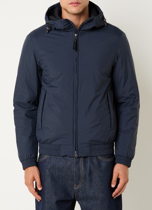 Woolrich Jack met capuchon en waterafstotende coating - detail donkerblauw