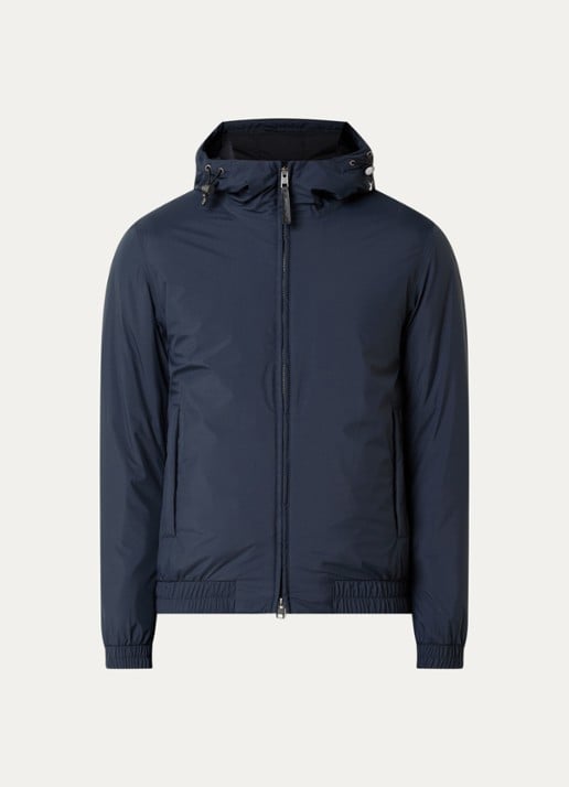 Woolrich Jack met capuchon en waterafstotende coating - voorkant 2 donkerblauw