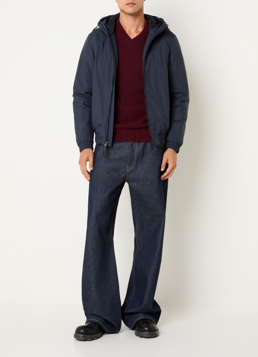 Woolrich Jack met capuchon en waterafstotende coating - voorkant 3 donkerblauw