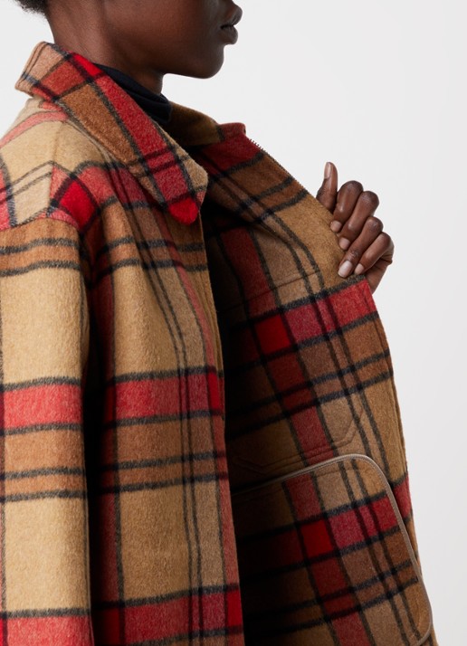 Woolrich Jack van wol met steekzakken en ruitdessin - detail 5 okergeel