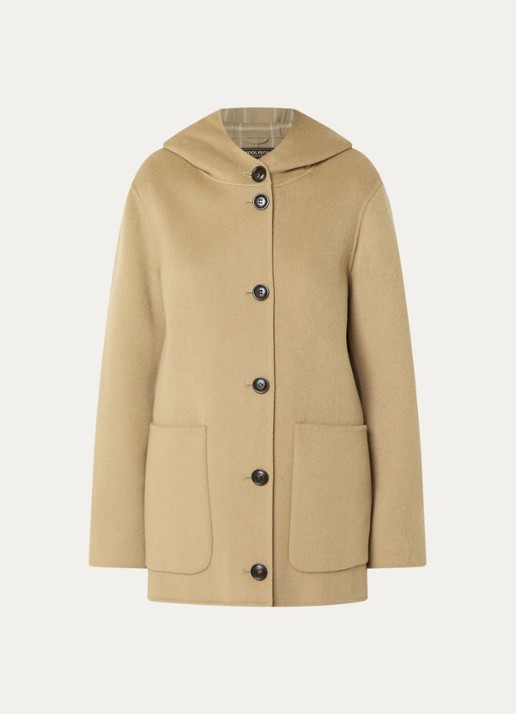 Woolrich Mantel van scheerwol met opgestikte zakken - voorkant 2 zand