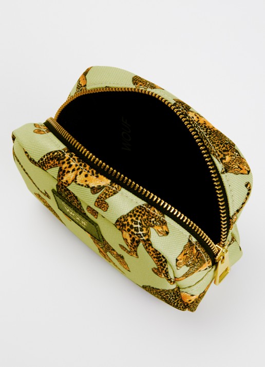 Wouf Avo Leopard make-up tas met print - voorkant 2 lindegroen