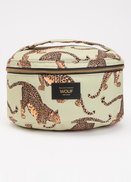 Wouf Avo Leopard make-up tas met print - voorkant lichtgroen