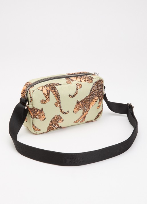 Wouf Avo Leopard Mini crossbodytas met print en verstelbare schouderriem - achterkant 4 lichtgroen