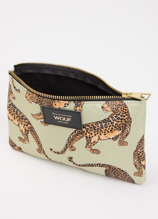 Wouf Avo Leopard toilettas met print - voorkant 2 lindegroen