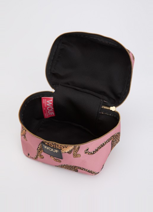 Wouf Blush Leopard make-up tas met print - voorkant 2 roze