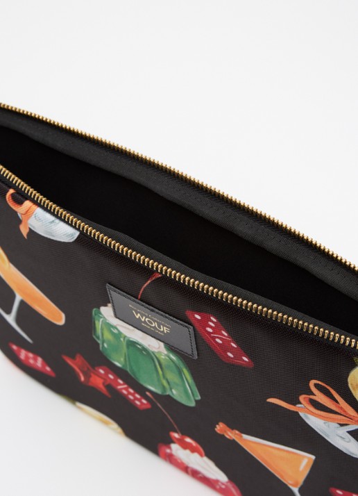 Wouf Cheers laptophoes 13 en 14 inch met print - detail 2 zwart