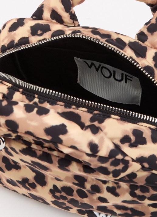 Wouf Feline Bowling handtas met panterprint - detail bruin