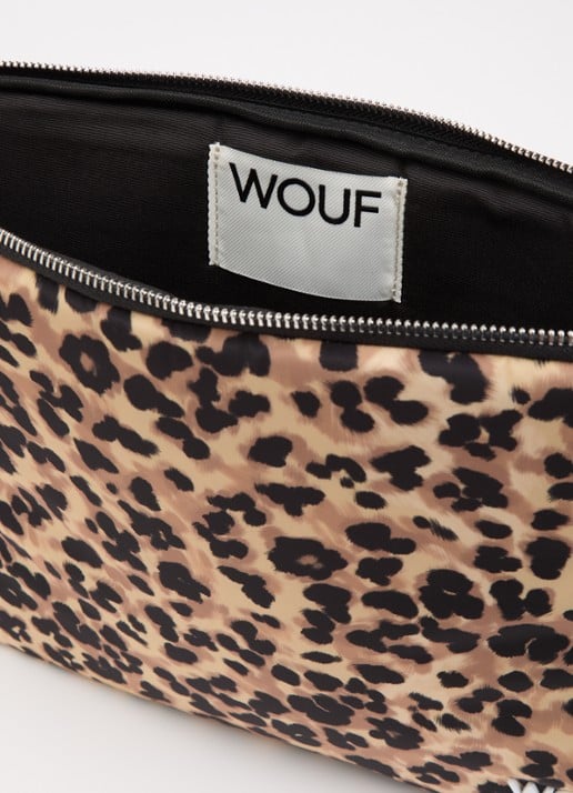 Wouf Feline laptophoes 14 inch met panterprint - voorkant 2 zand