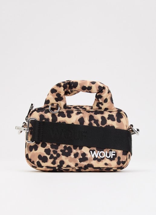 Wouf Feline Mini handtas met panterprint - voorkant 2 bruin