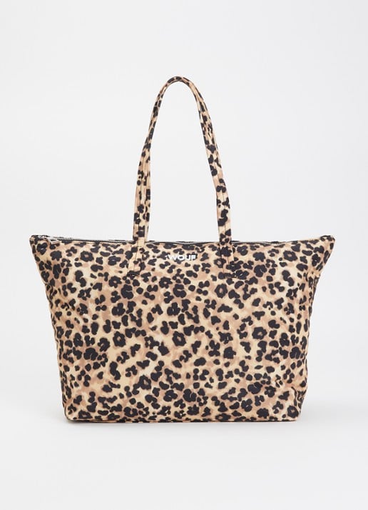 Wouf Feline shopper met panterprint - voorkant camel
