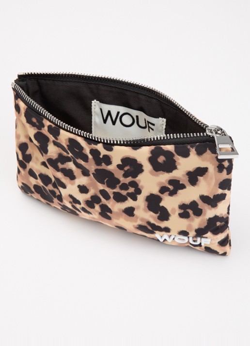 Wouf Feline toilettas met panterprint en logo - voorkant 2 zand