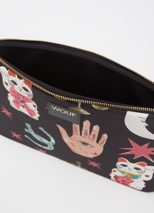 Wouf Fortuna laptophoes 13 en 14 inch met print - detail zwart