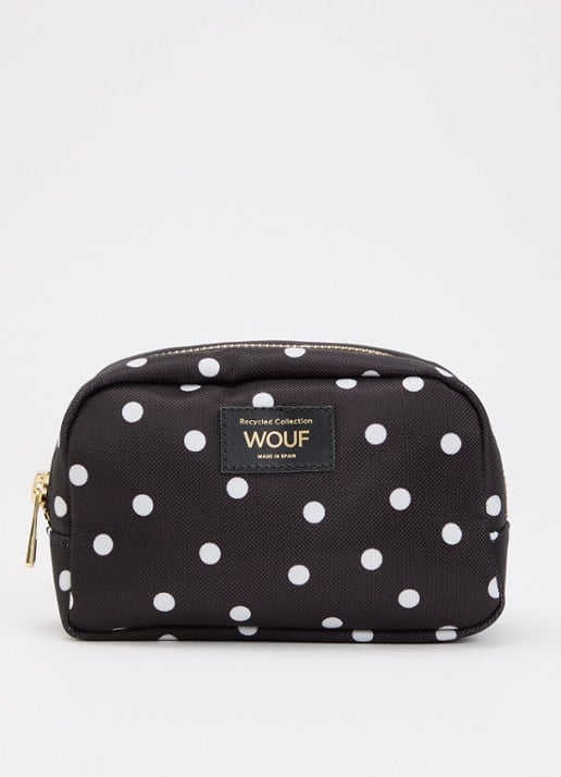 Wouf Grace make-up tas met stippenprint - voorkant zwart