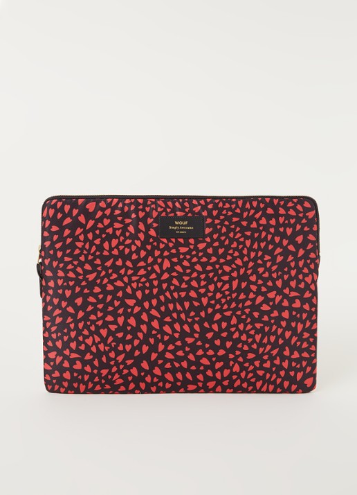 Wouf Hearts laptophoes van canvas met print 15 inch - voorkant rood