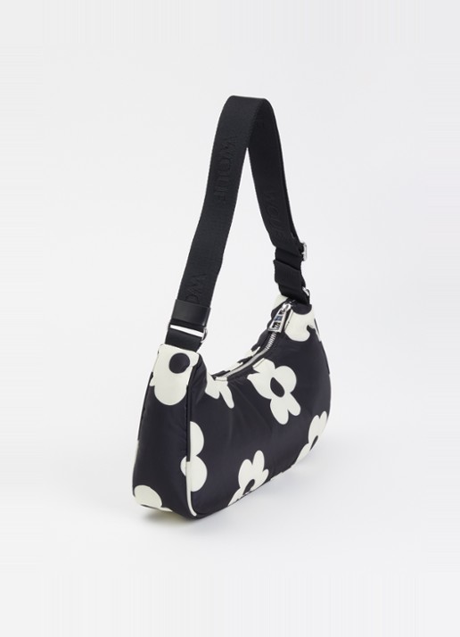 Wouf Night Daisy schoudertas met bloemenprint en verstelbare schouderriem - achterkant 4 zwart