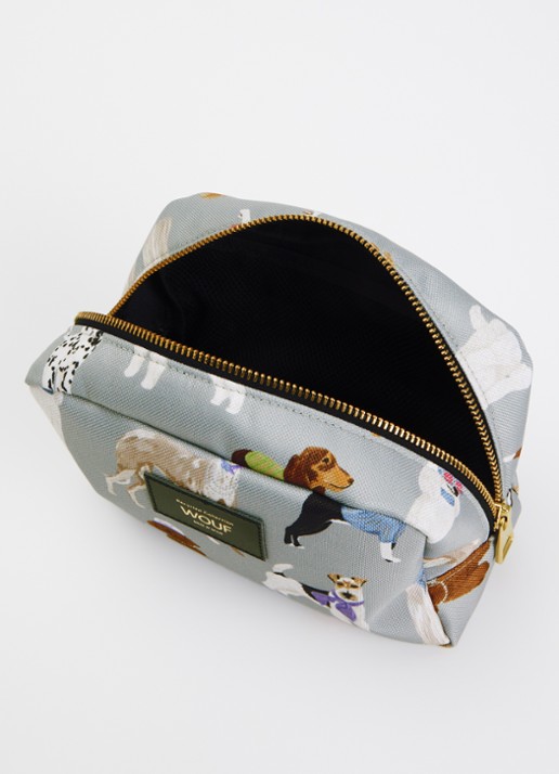 Wouf Puppy toilettas met print - voorkant 2 grijs