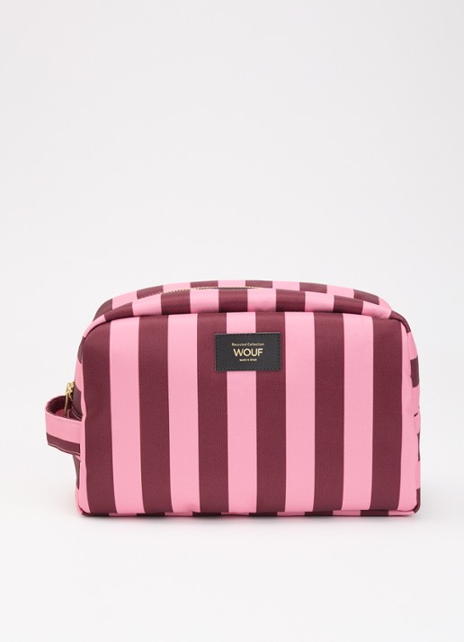 Wouf Sophie Large toilettas met streepprint - voorkant roze
