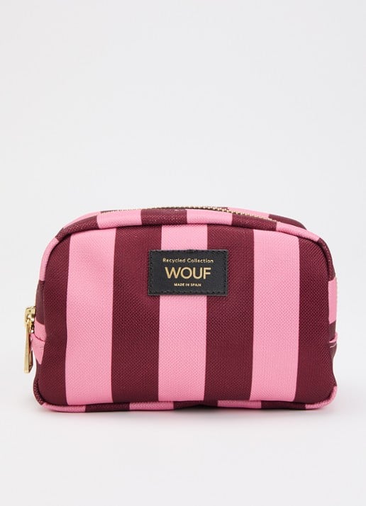 Wouf Sophie make-up tas met streepprint - voorkant roze