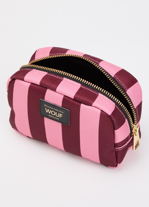 Wouf Sophie make-up tas met streepprint - voorkant 2 roze