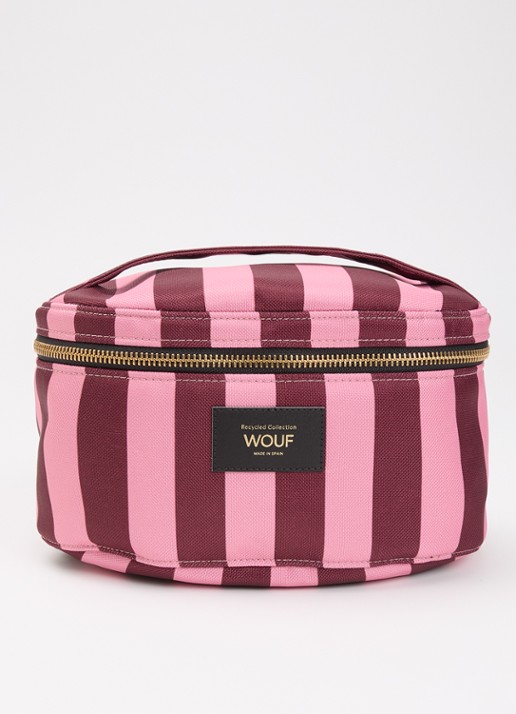 Wouf Sophie make-up tas met streepprint - voorkant roze
