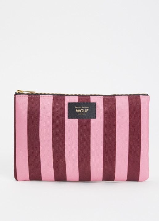 Wouf Sophie XL toilettas met streepprint - voorkant roze