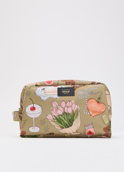 Wouf Tender Large toilettas met print - voorkant zand