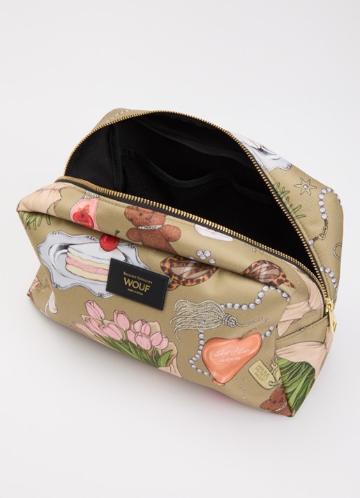 Wouf Tender Large toilettas met print - voorkant 2 zand