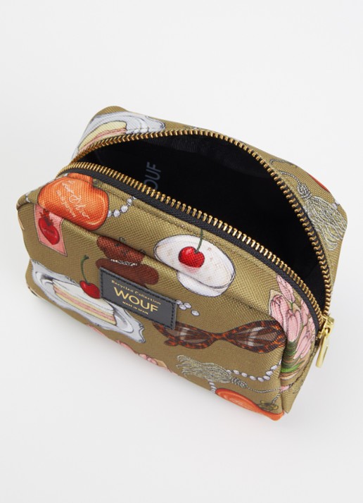 Wouf Tender make-up tas met print - voorkant 2 mosgroen