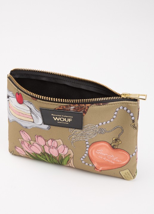 Wouf Tender toilettas met print - voorkant 2 mosgroen