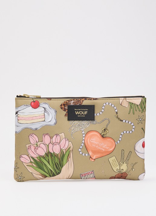 Wouf Tender XL toilettas met print - voorkant zand