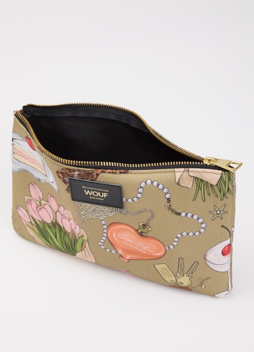 Wouf Tender XL toilettas met print - voorkant 2 zand