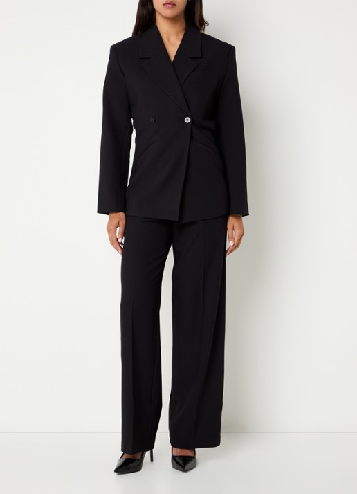 WRSTBHVR Elika low waist wide fit broek met steekzakken - voorkant 3 zwart