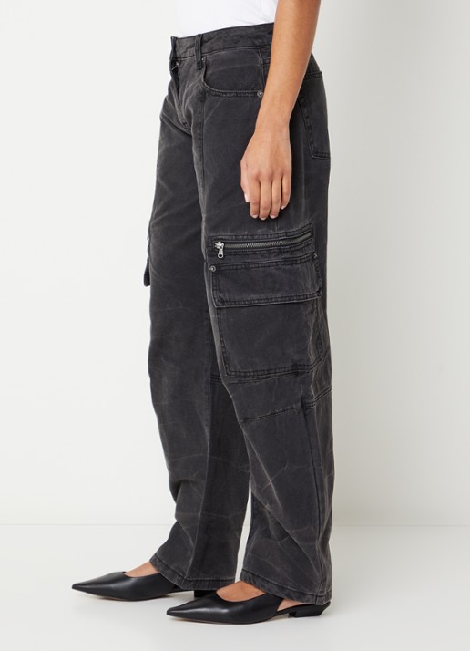 WRSTBHVR Kalia low waist wide leg jeans met gekleurde wassing - detail 3 zwart