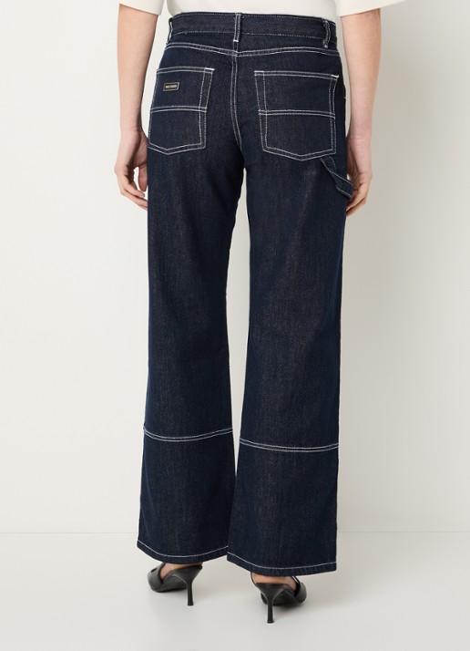 WRSTBHVR Leandra mid waist wide leg jeans met donkere wassing - achterkant 4 indigo