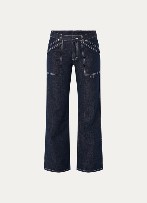 WRSTBHVR Leandra mid waist wide leg jeans met donkere wassing - voorkant indigo