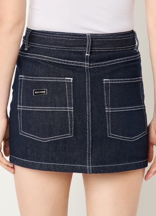 WRSTBHVR Leandra mini spijkerrok met ceintuur - achterkant 3 donkerblauw