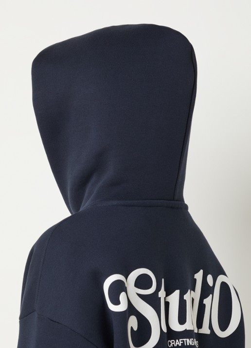 WRSTBHVR Reen oversized hoodie met logo- en backprint - detail 5 donkerblauw